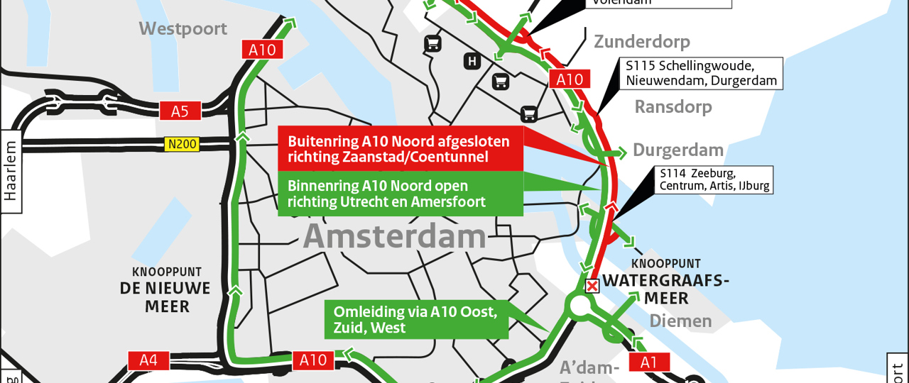 Omleidingskaartje A10 Noord Buitenring